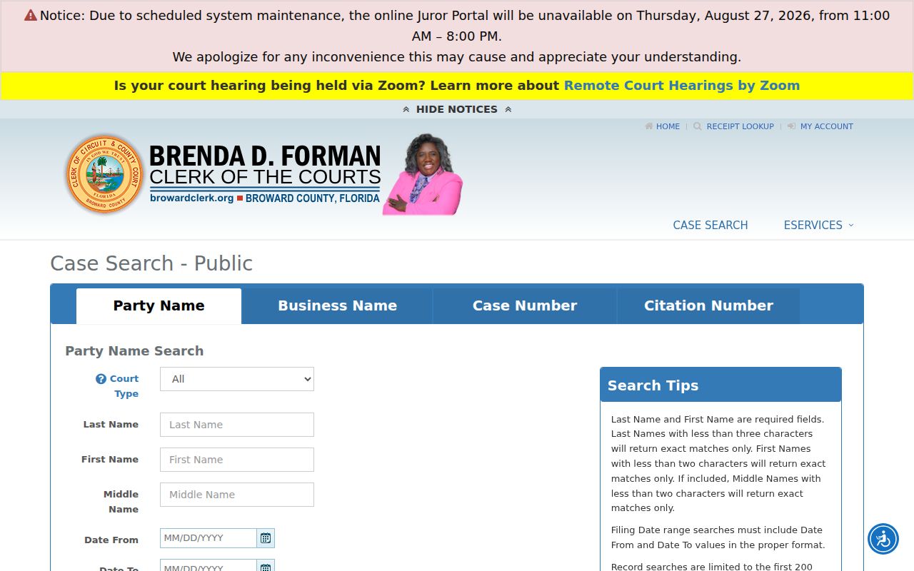 Broward County residents directory Clerk case search