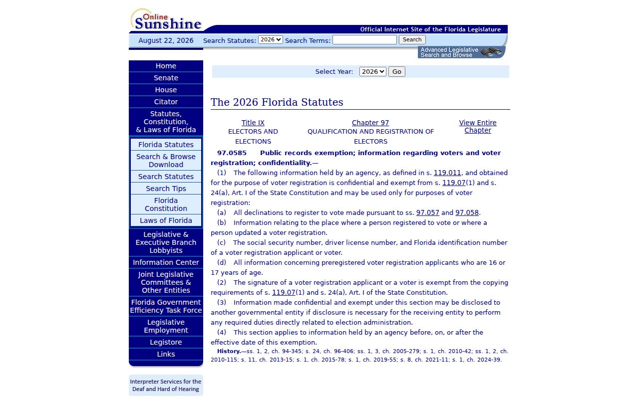 Florida voter privacy statute for Broward County neighbors research
