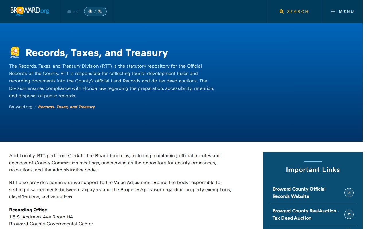 Broward County Official Records coverage and public search information