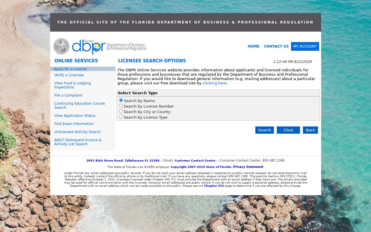 Florida DBPR license search for a Broward County ZIP-based public record check